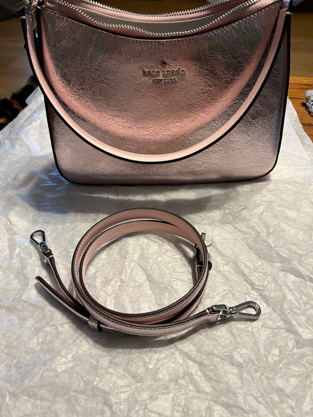 NWT kate spade shoulder bag KN247 crinkle metalic lilac moon (500) SRH Margot - Picture 7 of 9